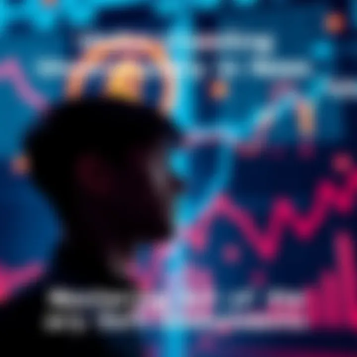 A person thinking with charts and digital currency symbols in the background, representing DeFi investment challenges and decision-making