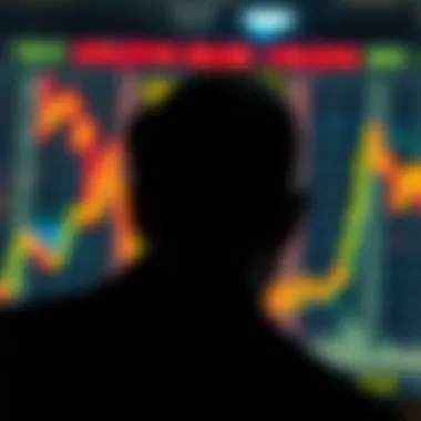 A person looking at a stock market graph with fluctuating lines, symbolizing unrealized losses in investments.