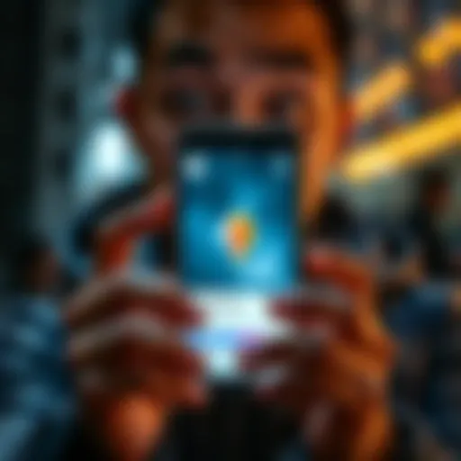 A person holding a smartphone displaying a rare item in an app, with a surprised expression on their face.