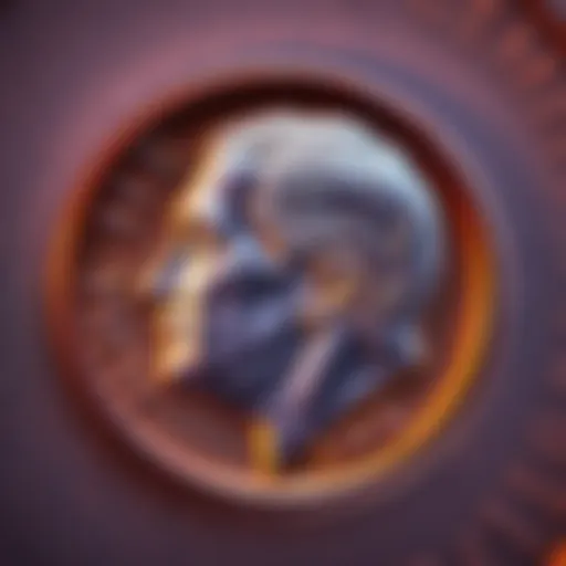 A close-up view of a distinctive dime showing a bronze stripe and sunken edges