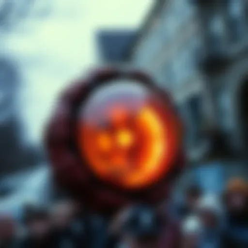 A close-up view of a strange object discovered in Hamilton, Ontario, with curious locals examining it.