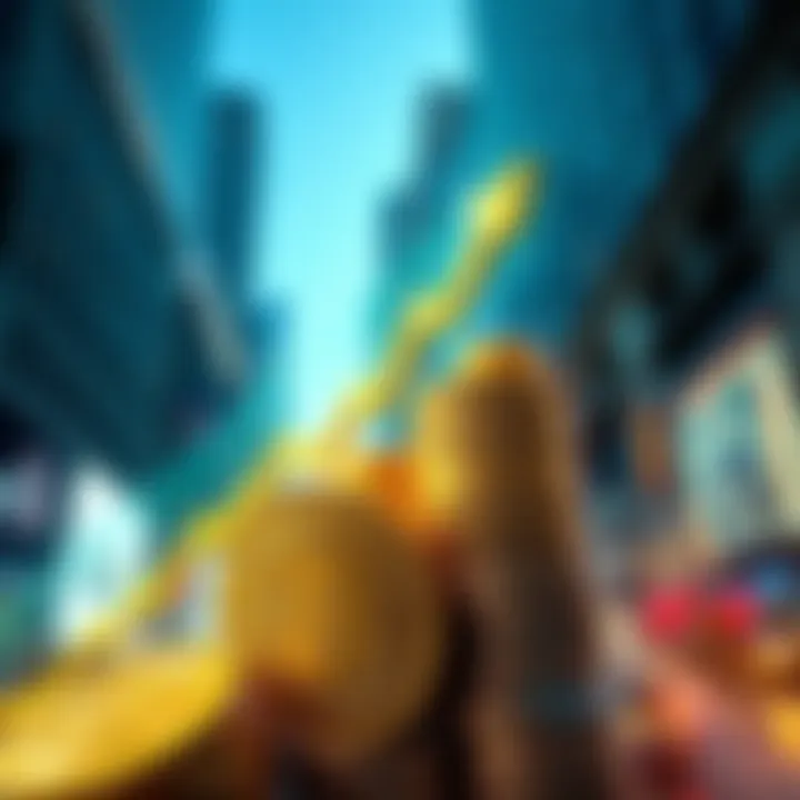 A visual representation of Uniswap tokens rising in value, with Wall Street imagery in the background, showcasing financial growth and investment excitement.