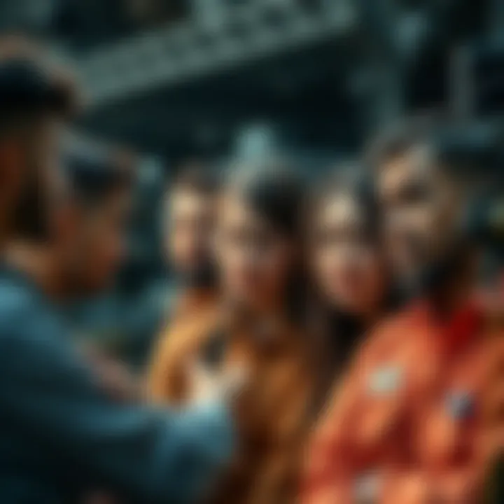 Unpaid Workers in a Decentralized Ecosystem A group of frustrated workers discussing their unpaid contributions in a decentralized platform, with expressions of concern on their faces.