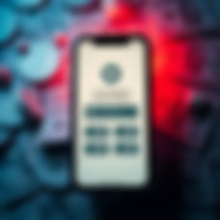 A smartphone displaying the Unstoppable Dollar Wallet app, showing a simple interface for sending and receiving digital dollars, with a backdrop of currency symbols.