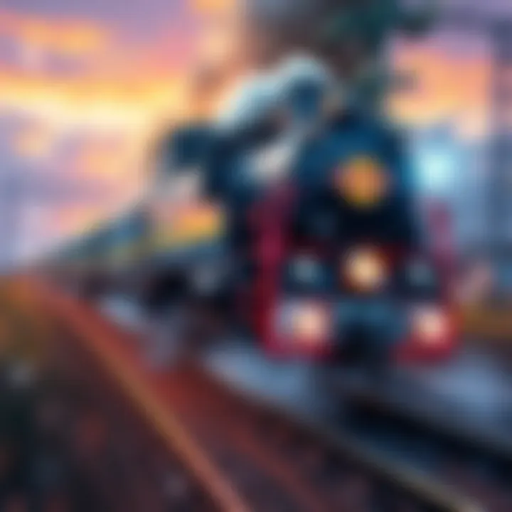 A powerful train racing down the tracks, showing its strong momentum and speed, symbolizing the future advancements.