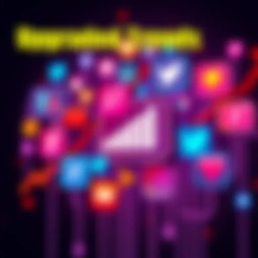 A vibrant graphic showing various social media icons and trend indicators symbolizing engagement and community changes.