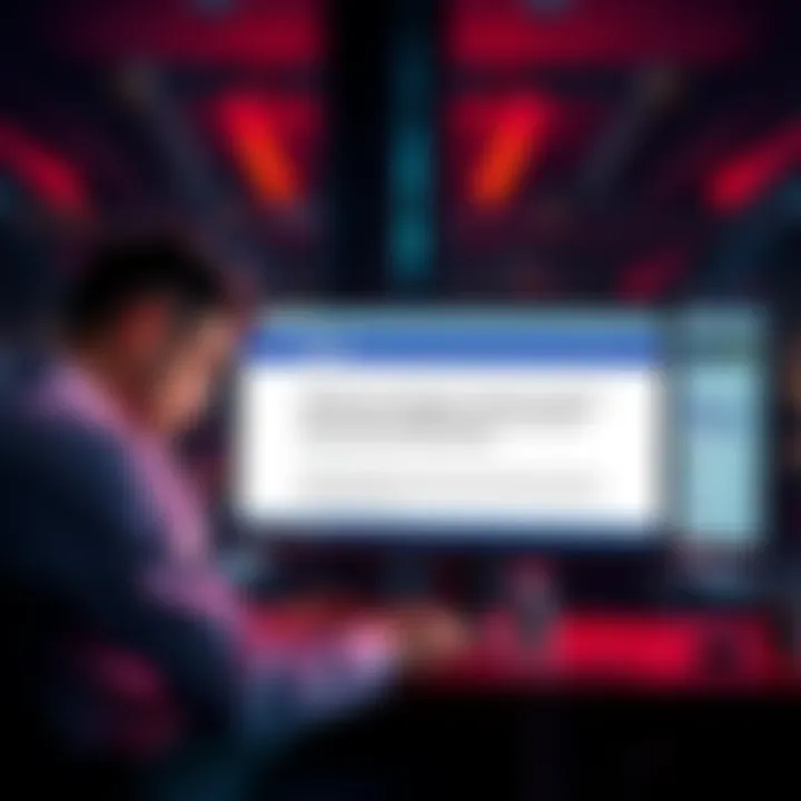 A frustrated customer sitting at a computer showing an error message about account suspension and blocked withdrawal.