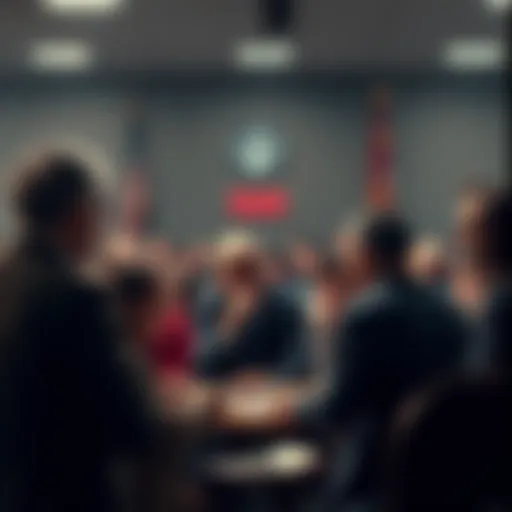 Angry people discussing Upland's scam allegations at a community meeting