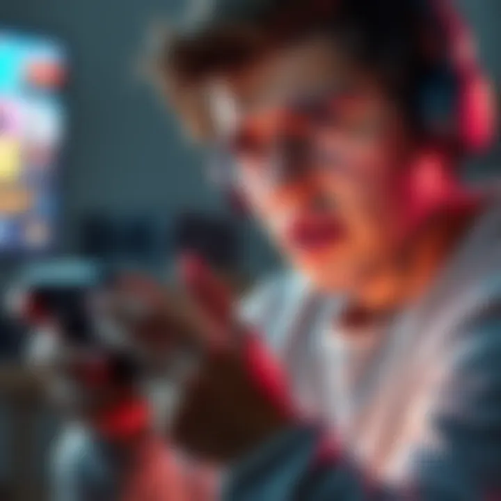 A gamer looking frustrated while holding a smartphone, displaying an error message related to rewards in a game