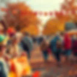 A vibrant autumn scene with people enjoying outdoor activities and festivities, celebrating the arrival of Uptober.