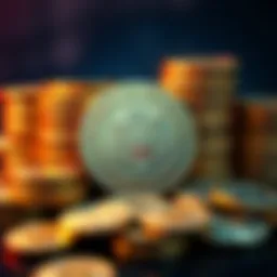 A graphic showing stacks of cryptocurrency coins with a government seal symbolizing the US government's action on a $15 billion seizure linked to Prince Group.