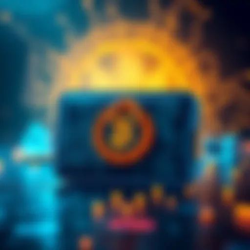 A visual representation of the US Department of Justice freezing cryptocurrency assets linked to crime, showcasing a digital cryptocurrency wallet with a lock symbol.