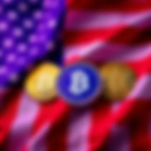 The US flag alongside symbols of major cryptocurrencies, representing recent legislative changes. 