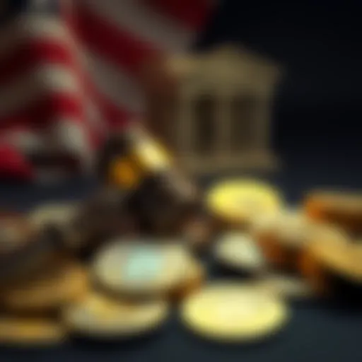A gavel and cryptocurrency coins representing legal proceedings and fraud claims in the crypto market.