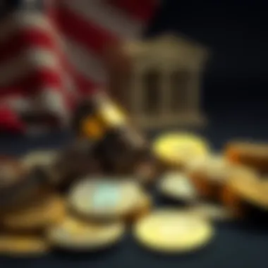 US Government Drops Charges A gavel and cryptocurrency coins representing legal proceedings and fraud claims in the crypto market.