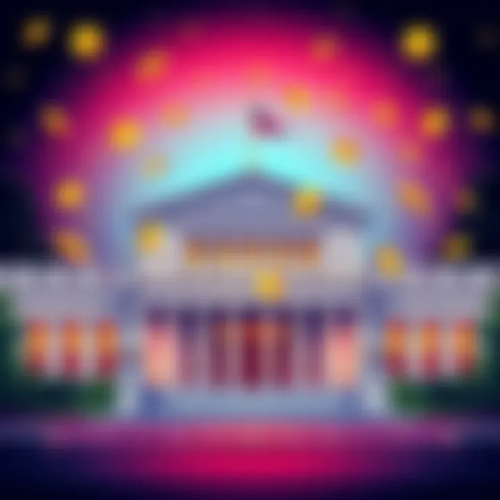 Illustration of a US Treasury building with Bitcoin symbols, indicating the announcement about Bitcoin mixers being lawful.