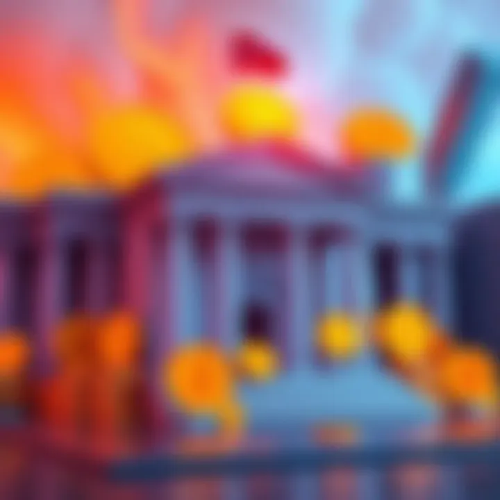 U.S. Banks Embracing Bitcoin A group of bank buildings featuring Bitcoin symbols, representing major U.S. banks offering cryptocurrency products.