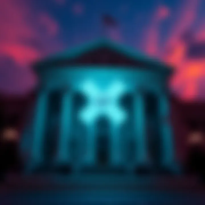 US Banks Holding XRP A bank building with a large XRP logo in front, symbolizing the new regulation allowing banks to hold XRP.