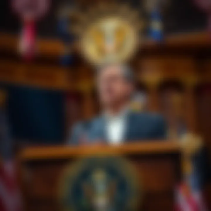 A US lawmaker at a podium expressing concerns about the GENIUS bill and CBDC