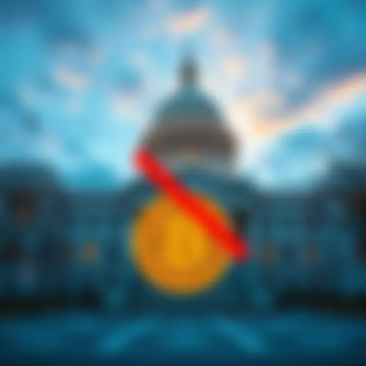 US Senate Bans Digital Dollar A graphic showing the US Senate building with a crossed-out digital dollar symbol and Bitcoin logo, representing the ban on digital currency and the rise of Bitcoin.