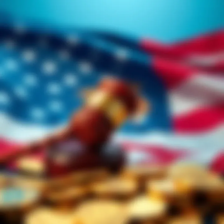 U.S. Stablecoin Bill Passed A visual representation of the U.S. flag and cryptocurrency coins with a gavel symbolizing new legislation.
