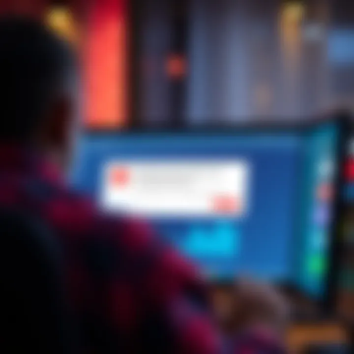 A person looking at a computer screen showing a message cap alert