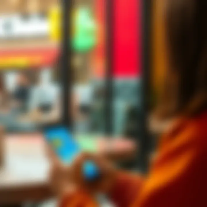 A person using a smartphone to make a purchase with USDC stablecoins at a cafe.