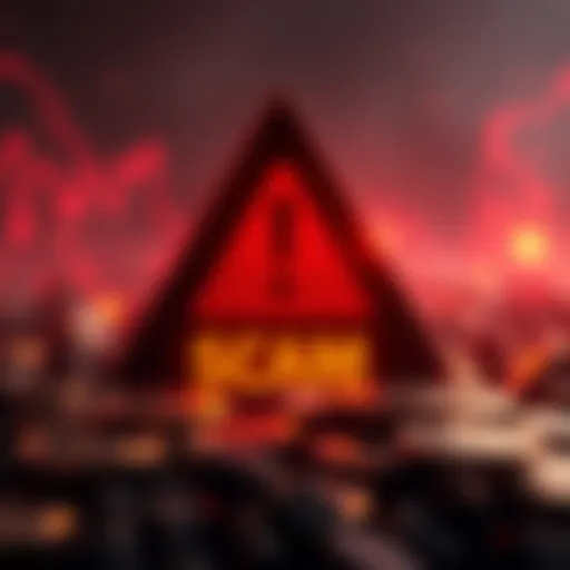 A digital graphic showing a warning symbol with cryptocurrency coins, emphasizing the risks of the USDC.axl scam.