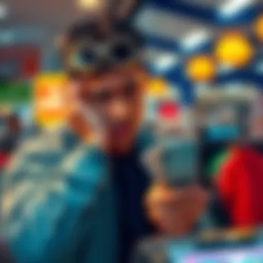 A person attempting to make a purchase with USDC, showing confusion with a phone displaying a digital wallet and cash in hand.