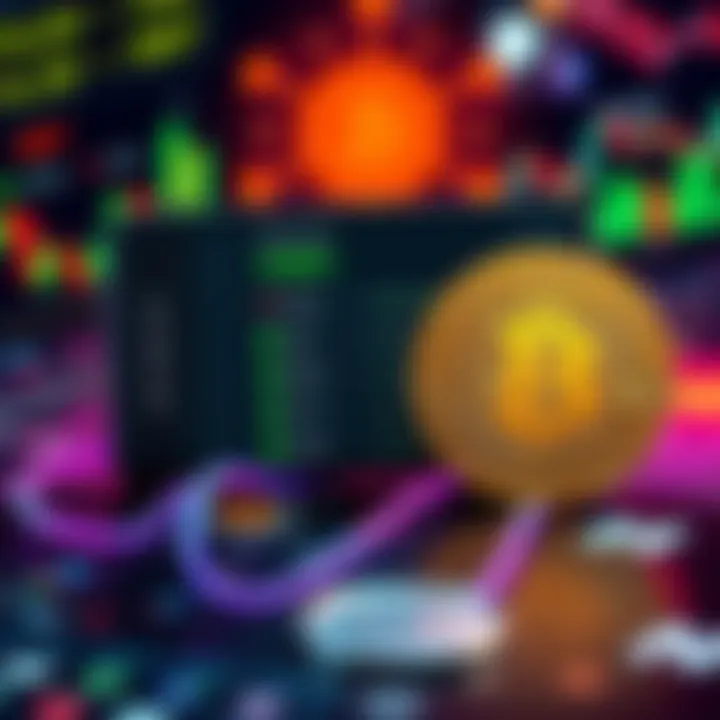 A graphic showing USDC coins with a Keplr wallet interface displaying lending options and interest rates, against a background of digital finance themes.