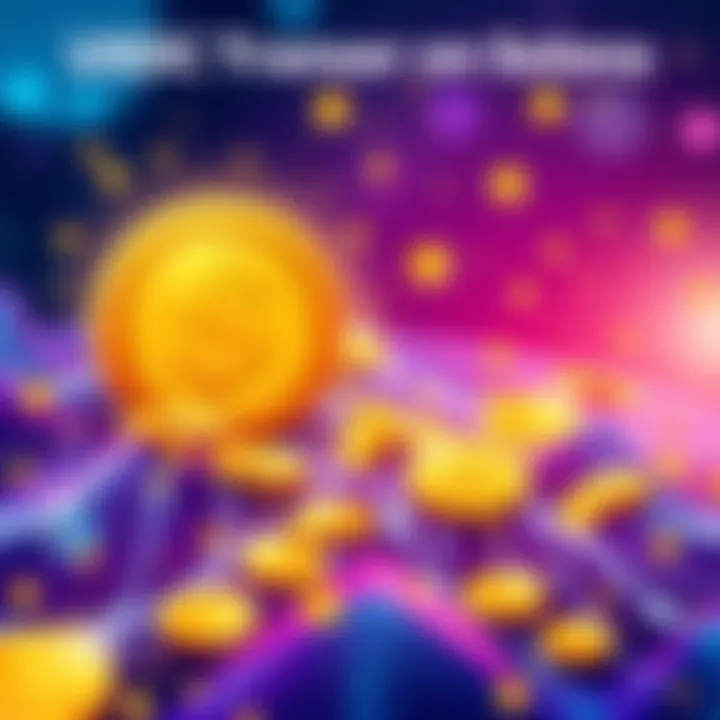 Illustration showing USDC coins flowing on the Solana blockchain
