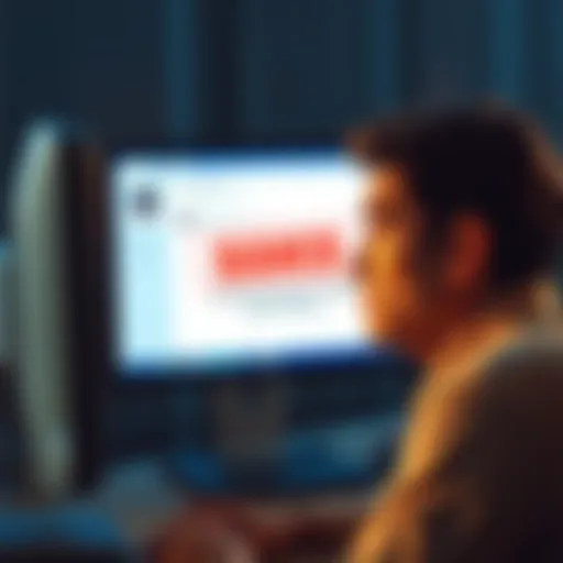 User Banned for Questioning System Collapse A confused person looking at a computer screen with a message about being banned from a forum discussion