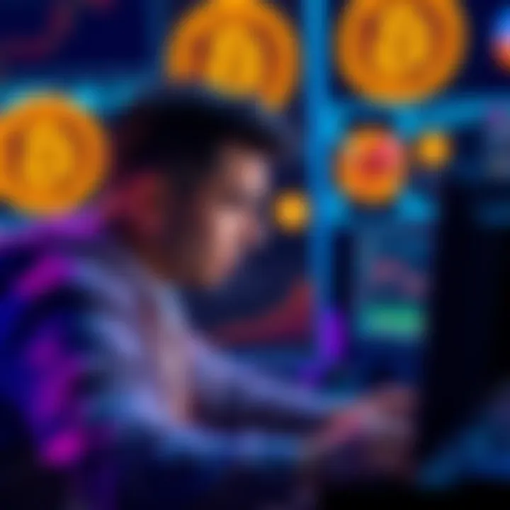 A person looks frustrated while checking their cryptocurrency balance on a computer, with Bitcoin symbols in the background.
