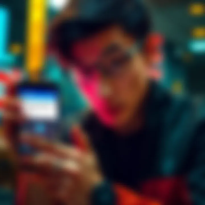 Person looking at a smartphone with a worried expression, showing an unusual dialog box from the Pi mining app