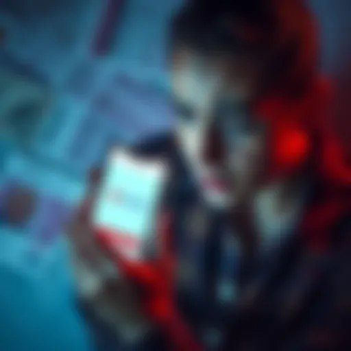 A person looking worried while holding a smartphone displaying the Revolut app, with financial documents scattered around them