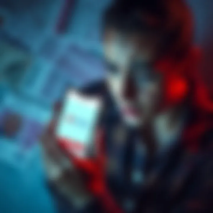 A person looking worried while holding a smartphone displaying the Revolut app, with financial documents scattered around them