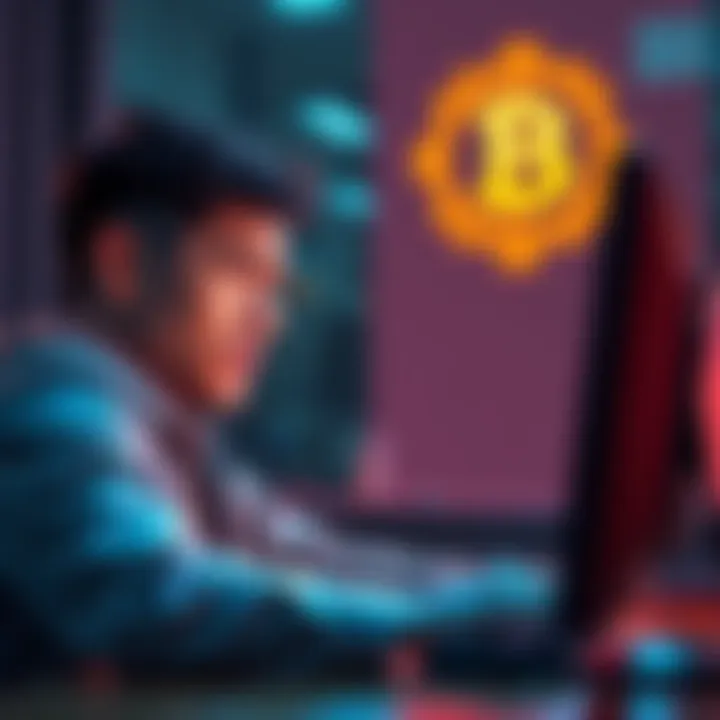 A person looking stressed while using a computer, showing frustration due to a long withdrawal freeze on a crypto trading platform.