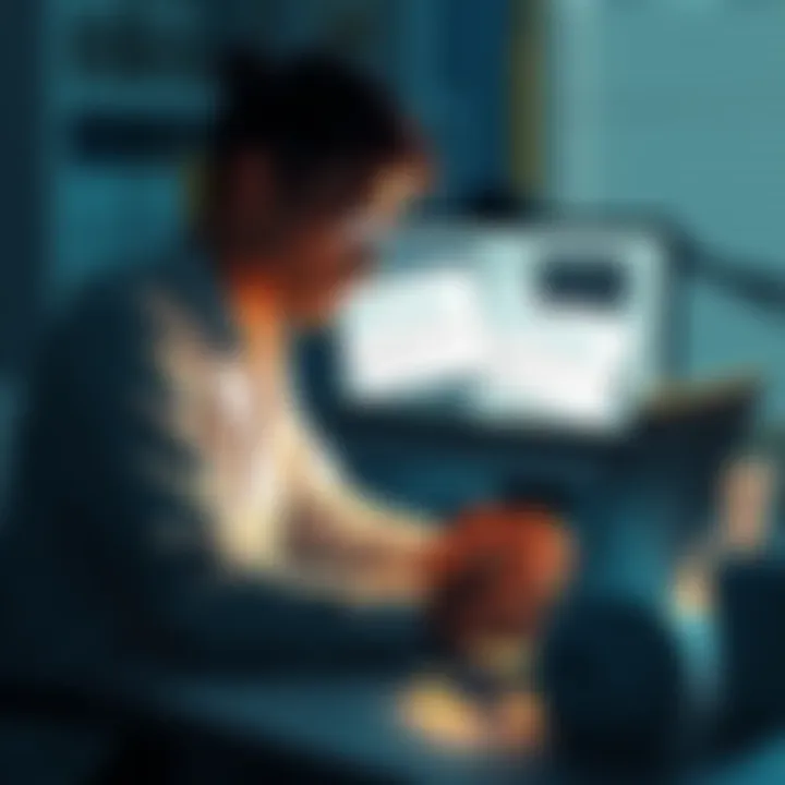 A frustrated person sitting at a desk with a laptop, looking at emails regarding a missing refund from ChangeNOW, with a crypto wallet visible on the screen.