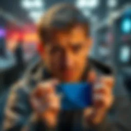 User holding a Coldcard device with a frustrated expression Angry user holding a Coldcard device, showing disappointment over lost trust and seeking a refund