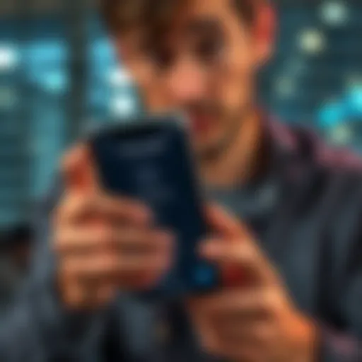 A person looks confused while holding a smartphone showing a cryptocurrency wallet app, indicating issues with a 12-word seed