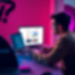 User looking at Jumptask on a laptop A person sitting at a desk with a laptop displaying the Jumptask website, looking puzzled about payout issues.