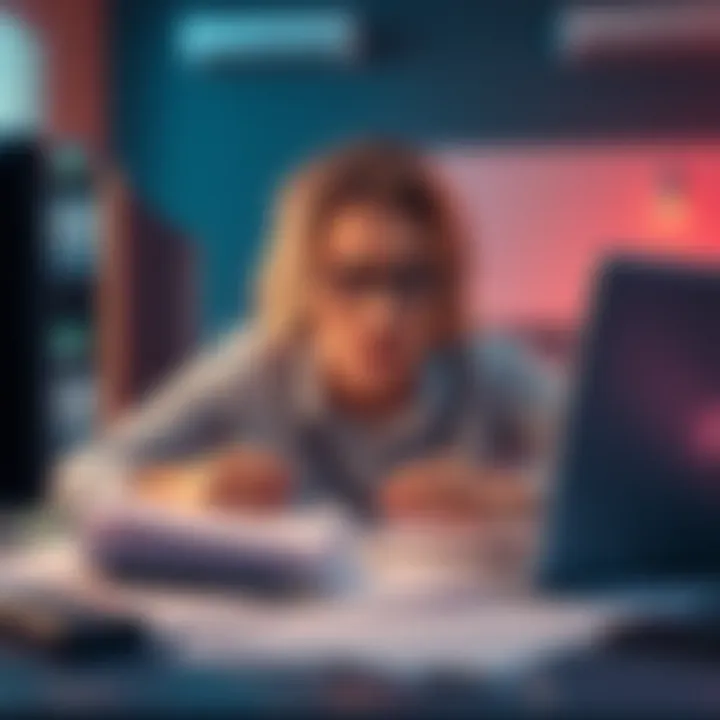 User struggling with account reactivation A person looking frustrated while trying to reactivate an online account, with documents spread out on a desk