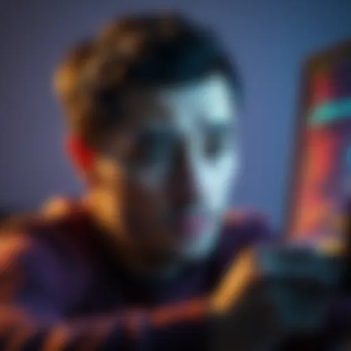 A person looking at a computer screen with a frustrated expression, depicting struggles with a mobile app's bugs and issues.