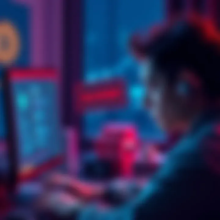A frustrated user looking at a computer screen displaying a blocked account message, showing concern over inaccessible funds.