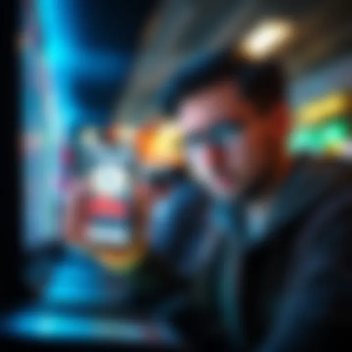 A person looking disappointed while staring at a phone showing a low balance of 7 cents after playing mini games.