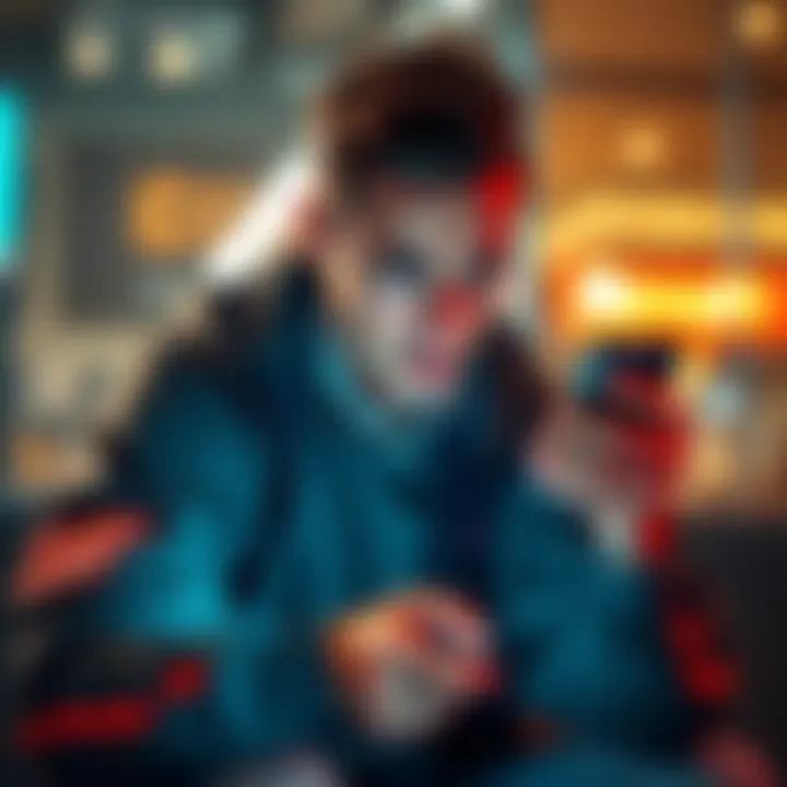 A person looking worried while checking their phone, showing frustration over a financial issue with their bank account