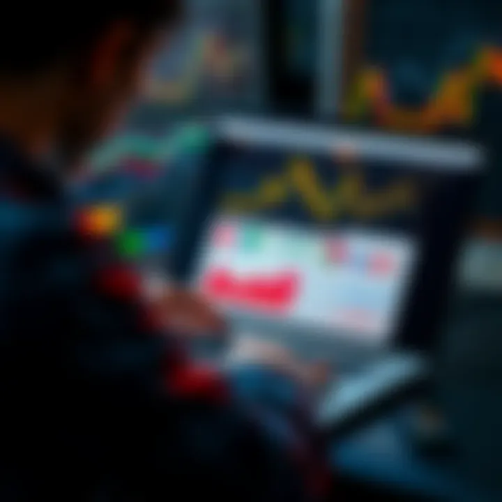 User Understanding DeFi Risks A person studying charts and graphs about DeFi products on a laptop, with notes about risks and metrics visible
