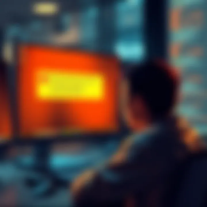 A frustrated person looking at their computer screen, showing a notification of an unresolved transaction while searching for support from Moneros.exchange