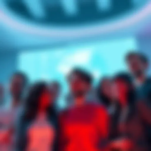 A group of people sharing opinions about the new design of Atlas Earth, showing mixed emotions like happiness and disappointment.