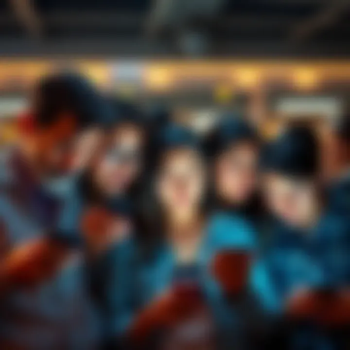 A group of people looking at their phones, showing disappointment and frustration due to app access issues.